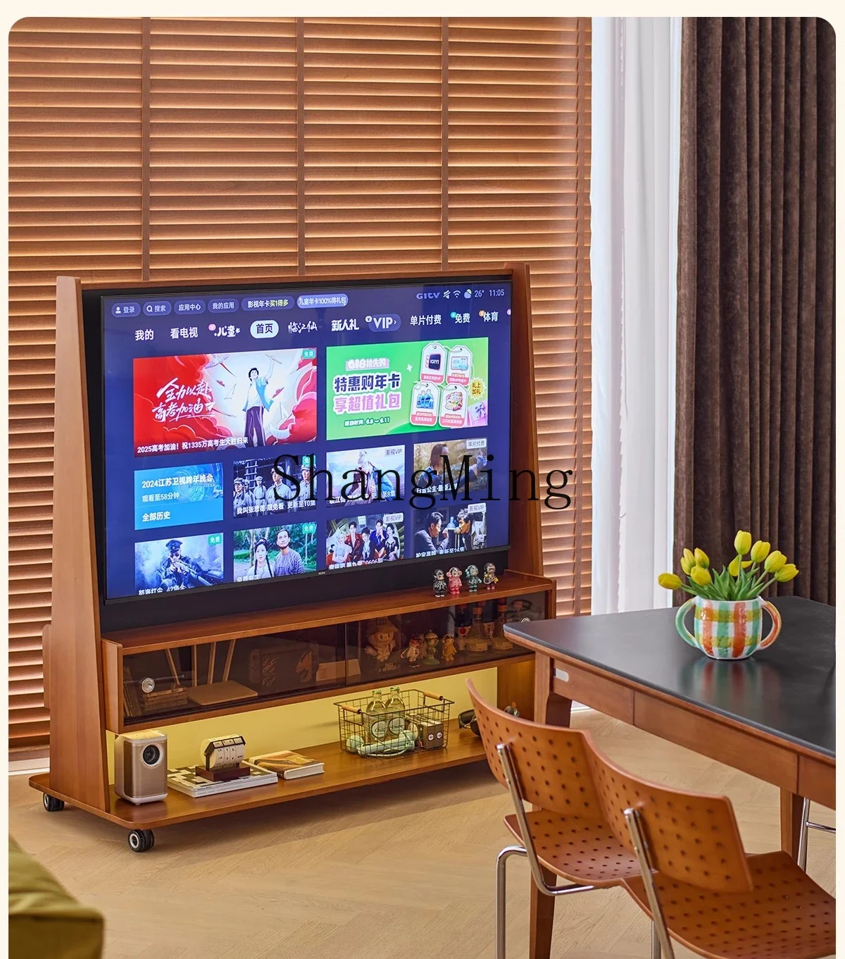 

CL Second-Hand Home Small Apartment Living Room TV Cabinet Storage Integrated Movable Solid Wood TV Stand