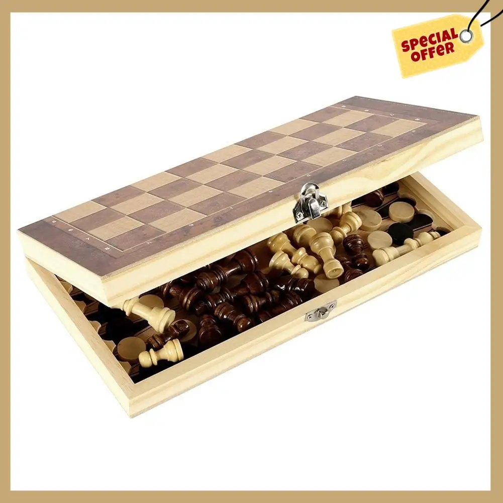 Stable Performance-Wooden Foldable 3 In 1 Chess Backgammon Wooden Board Folding Board Game