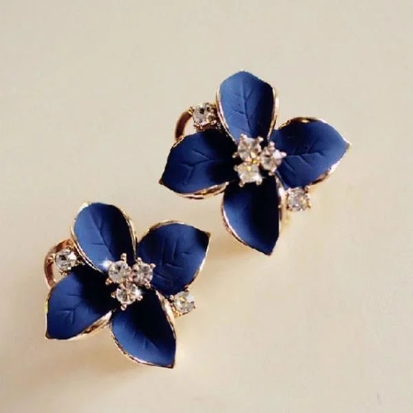 High Quality New Korean Fashion Gold Plated Clover Flower Shaped Rhinestone Stud Earrings for Women Ladies Girls Jewelry Gift