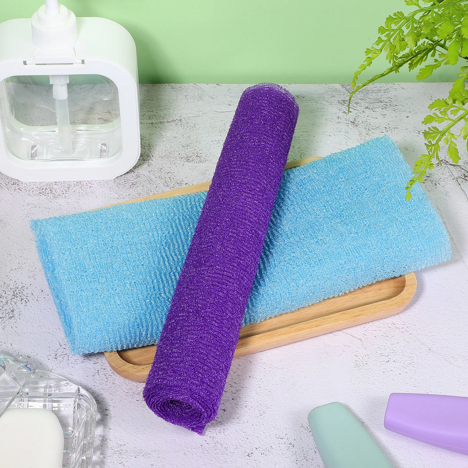 

4 Pcs Exfoliating Wash Cloths Shower Body Scrubber Japanese Sponge Bath Towel Cleanse Skin Elastic Back Feet Neck