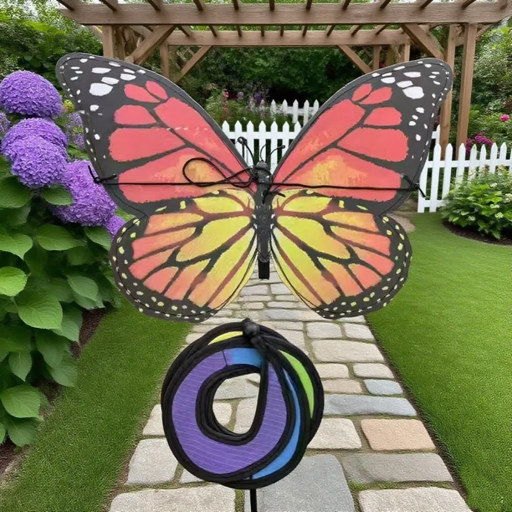 1 PC Vibrant Multi-Color Windmill Garland with Butterfly Designs - 80cm Durable Outdoor Fabric Hanging Spinners for Garden Party