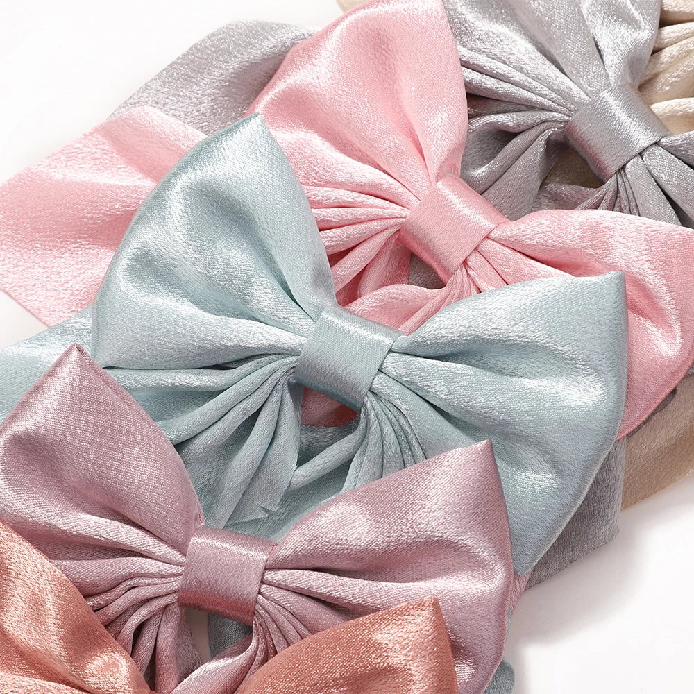 New Sweet Bow Hairpins Solid Color Satin Bowknot Hair Clips Girls Satin Butterfly Barrettes Duckbill Clip Kids Hair Accessories