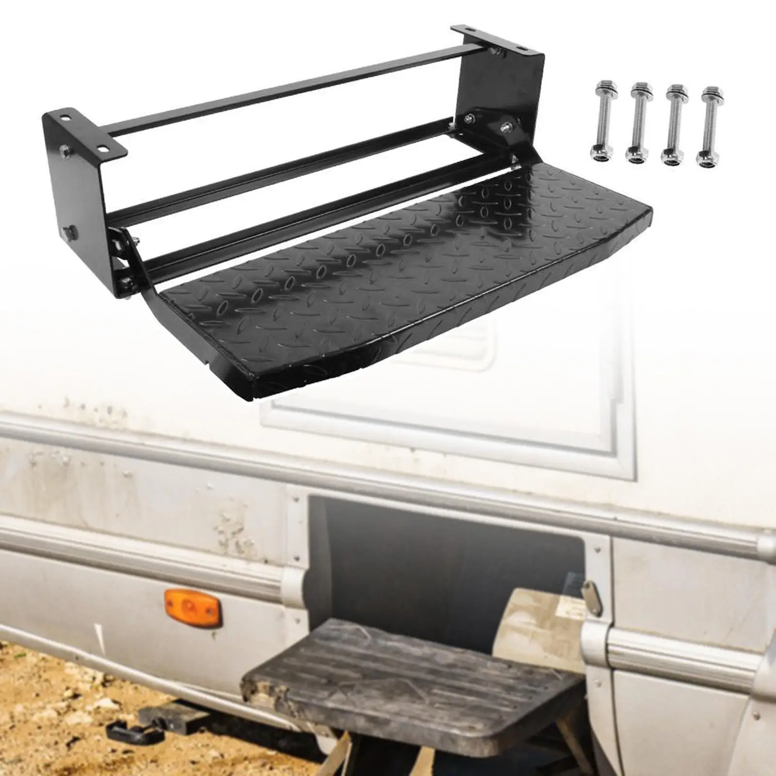 

RV Step Camper Stair Manual Folding Anti Slip Load Capacity 150kg Foldable RV Door Entry Bottom Step for Travel Trailer