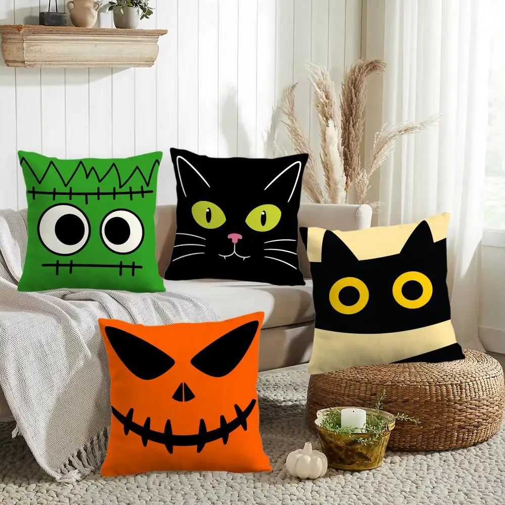 Cute Halloween Ghost Cushion Cover Silky Short Plush Invisible Zipper Dustproof Sofa Pillow Case for Home Decor