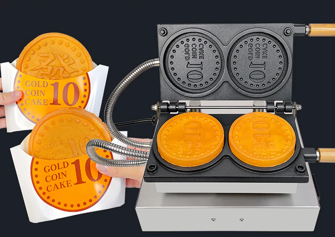 Comercial 2pcs Gold Coin Waffle Machine Queijo Cartoon Coin Scones Waffle Maker à venda
