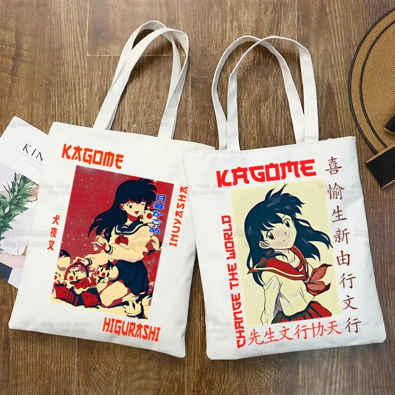 Feudal Demon Inuyasha Anime Shopping Bag Print Original White Unisex Sesshoumaru Kagome Higurashi Fashion Travel Canvas Bags