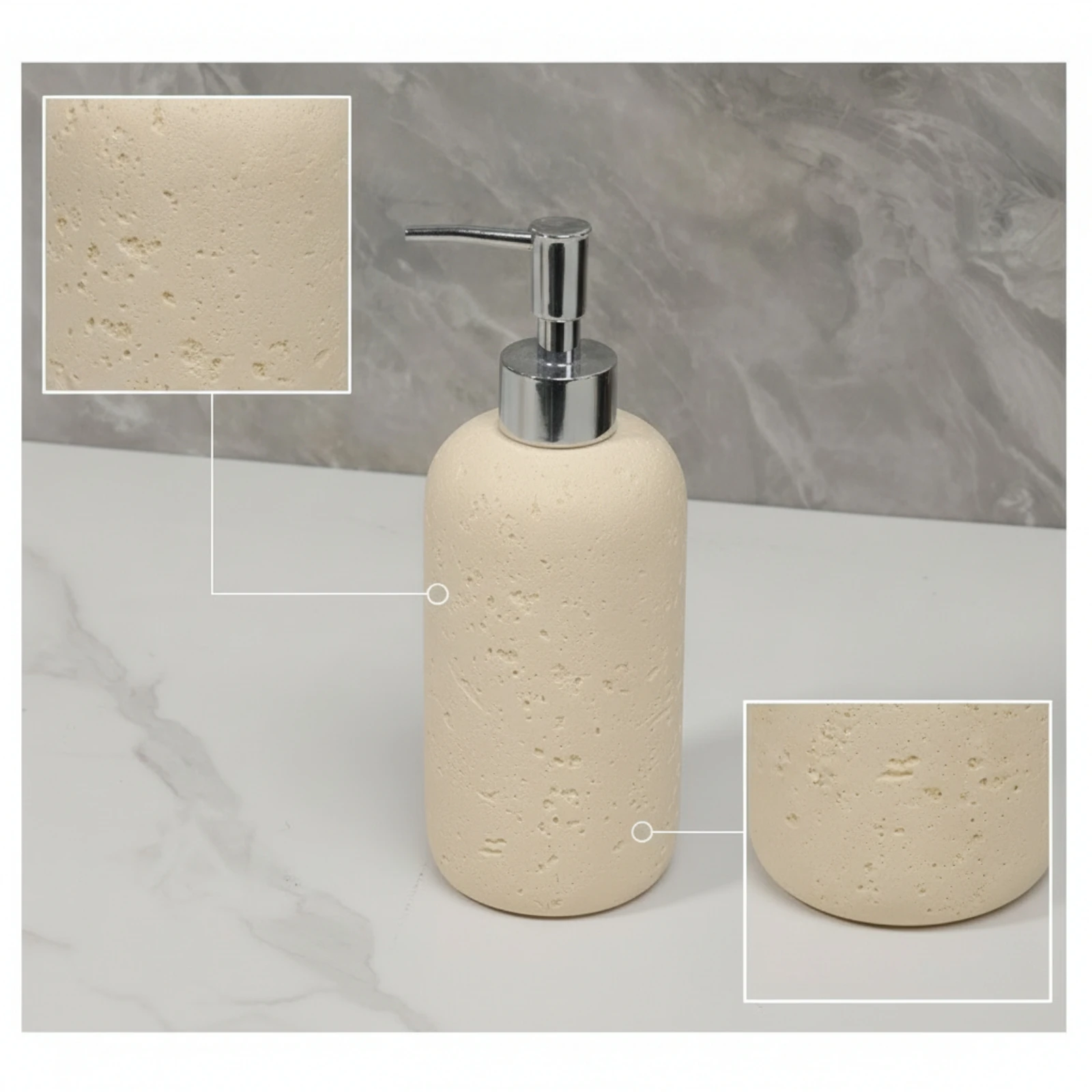 

Soap Dispenser with Metal Pump Stone-Look Resin Soap Dispenser Refillable Countertop for Bathroom, Powder Room