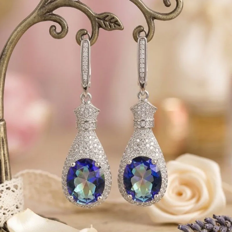 

45x13mm Lovely Cute 9g Fire Rainbow Mystic Topaz Pink Morganite Blood Ruby Ruby Women Wedding Silver Plated Earrings