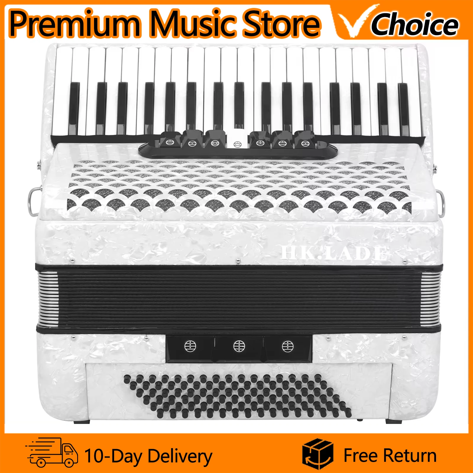 AH-100 Bayan Accordion White 37 Key 96 Bass 7 Keyboard Voice Changing Accordion Sheepskin Bellows Accordion with Storage