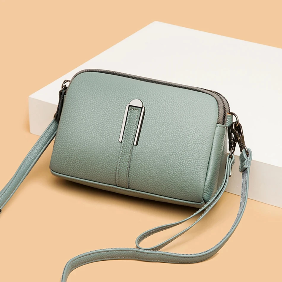 

2024 Spring New Authentic Cowhide Shoulder Bag for Women Famous Designer Soft Leather Crossbody Bags Single Color Retro Wallet