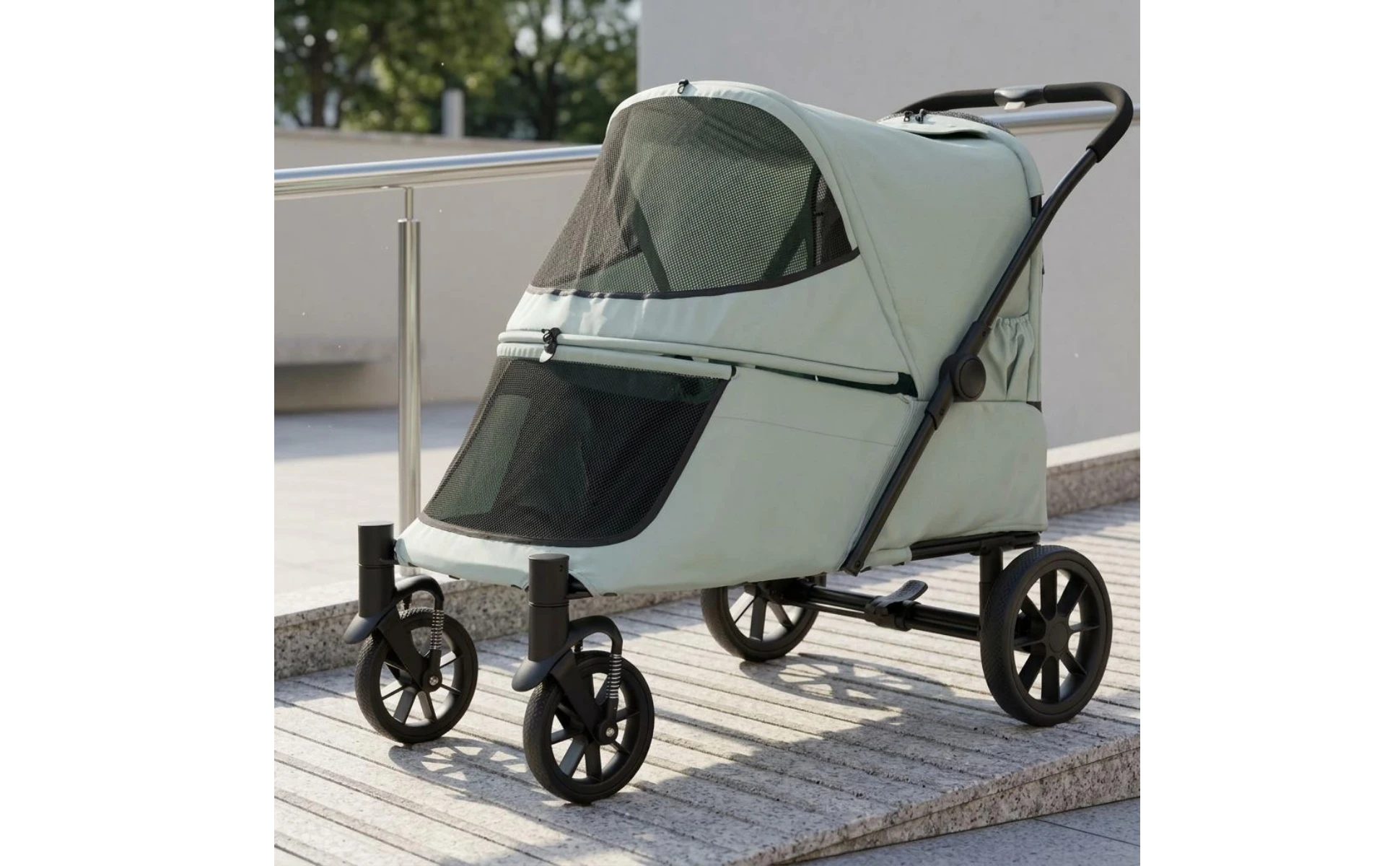 Folding Dog Stroller Single-Press Fold Soft-Sided Pet Stroller Ventilated