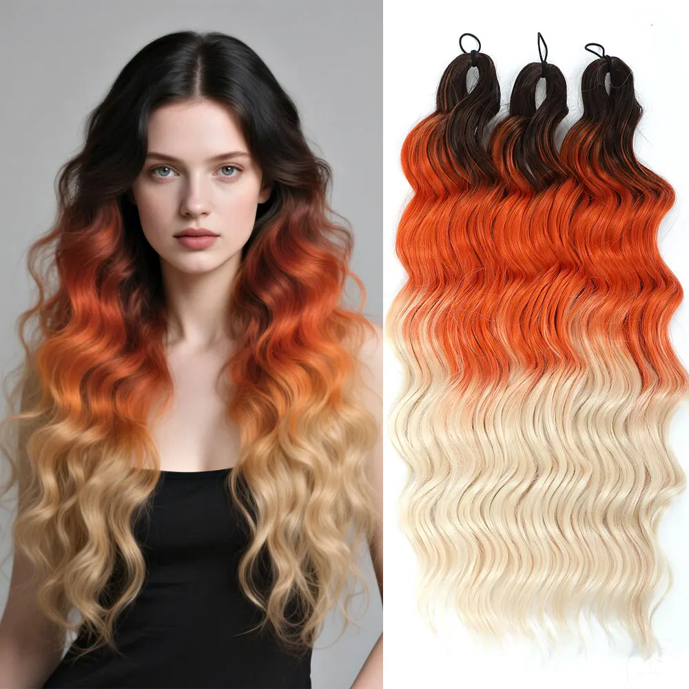 

24 Inch Crochet Hair Synthetic Water Wave Braiding Hair Extensions Ombre Rainbow Color Fake Hair Deep Wave Curl Hair 300G