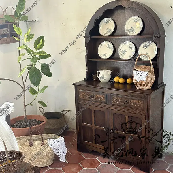 French retro solid wood arched dining side cabinet old antique display photography decorative cabinet designer