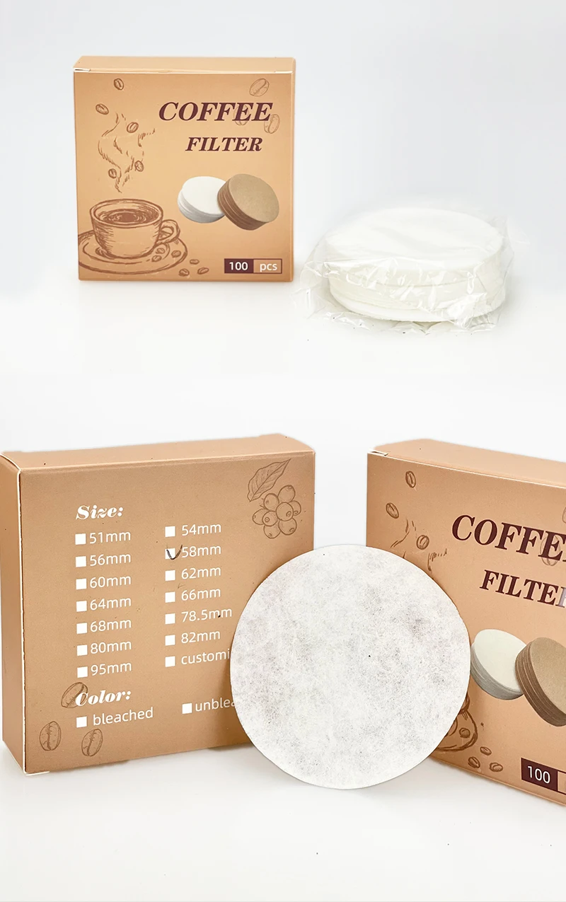 Kaffee Filter Papier Espresso Papier Filter 51mm 53mm 58mm 100 stücke Puck Bildschirm Für Delonghi Breville Siebträger maschine Werkzeuge – Detail 10