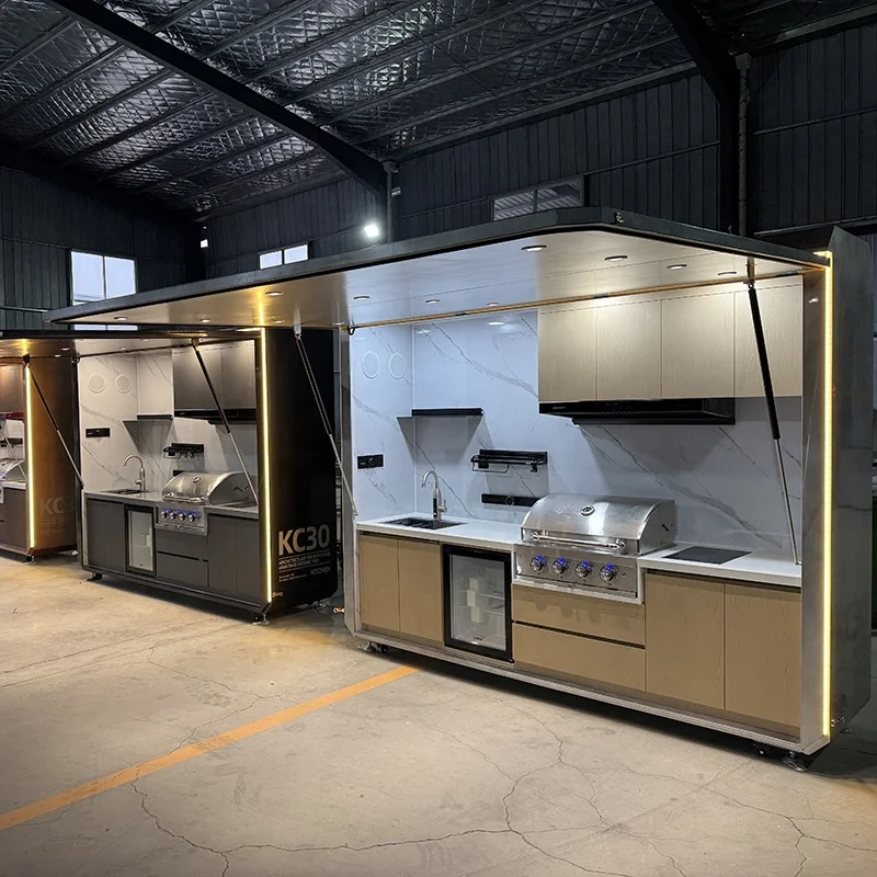 

Outdoor Mobile Kitchen with Combo Range Hand Wash Sink & 1 Shelf-Easy Cleaning for Villa Parties