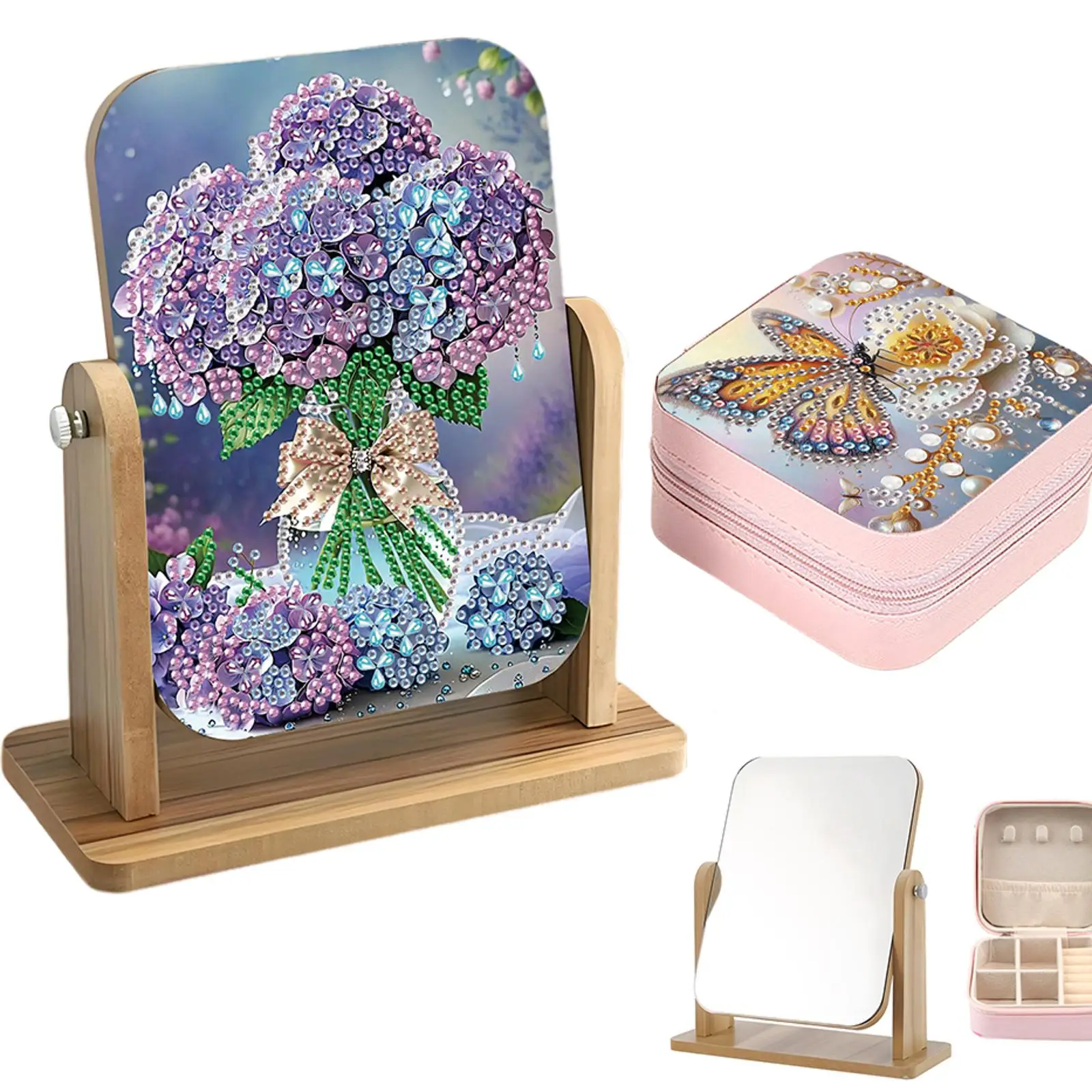 

DIY Diamond Painting Kit Rotatable Mirror with Diamond Painting Jewelry Storage Box for Home Decoration Unique Handicraft Gift