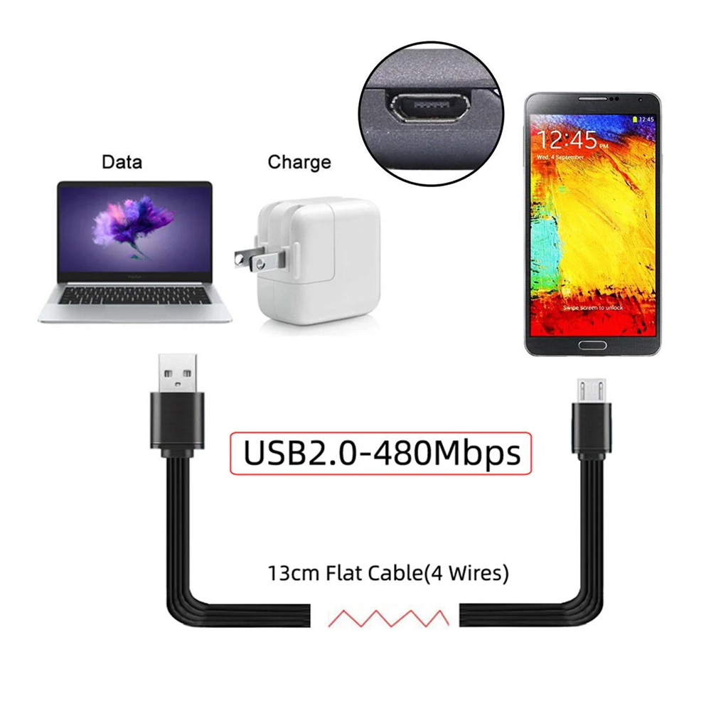 Cablecc 3pcs/lot 13cm USB 2.0 Type-A to Mini Micro USB Type-C Male Data Flat Slim FPC Cable for FPV & Disk & Phone