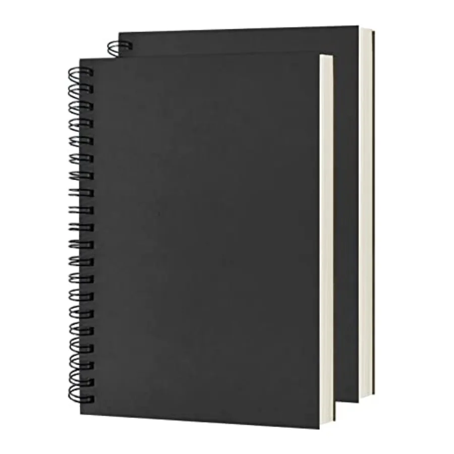 

Blank Spiral Notebook 2-Pack Soft Cover Sketch book 100 Pages/ 50 Sheets 7.5 inch x 5.1 inch 100GSM Black