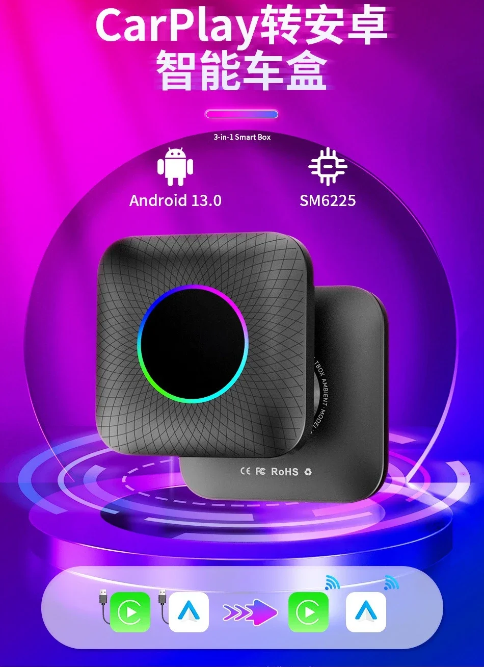 Wired to wireless carplay wireless box, Apple SM6225android car machine box