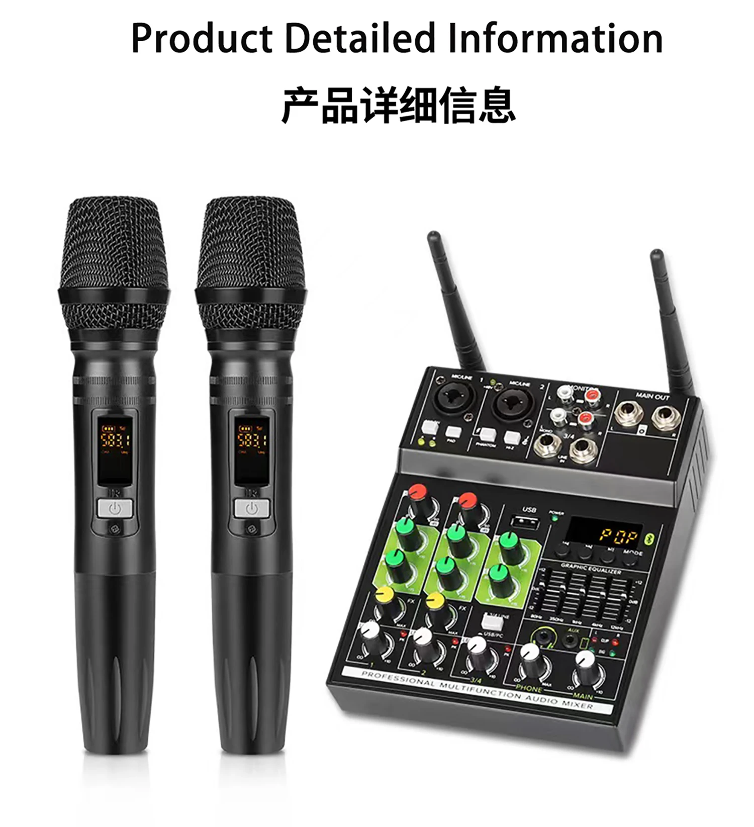 GAX-GT4 Professional Wireless DJ Audio Mixer 2-Channel DJ Controller Sound Mixer USB Audio Interface Combo Jack Microphone