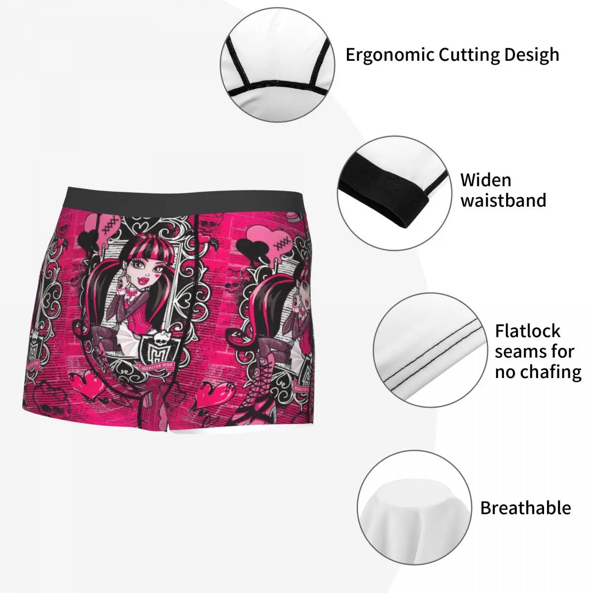 Cartoon Men Draculaura Poster Underwear Monster High Fashion Boxer Briefs Shorts Panties Male Soft Underpants Plus Size Print