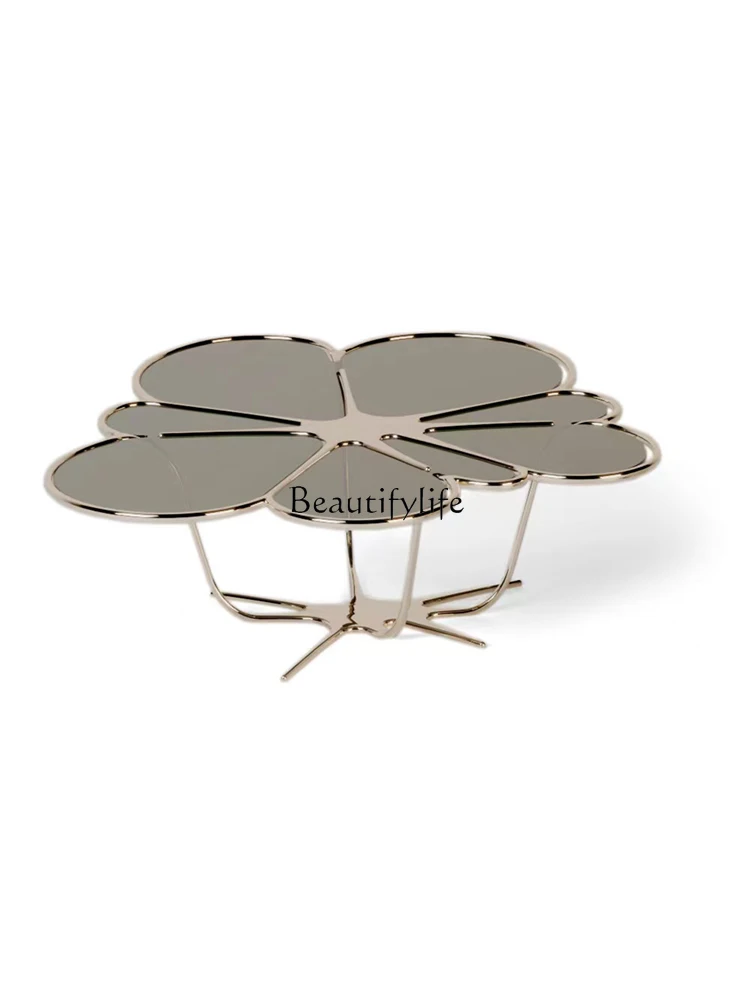 Light luxury stainless steel coffee table living room home special-shaped glass surface creative tea table