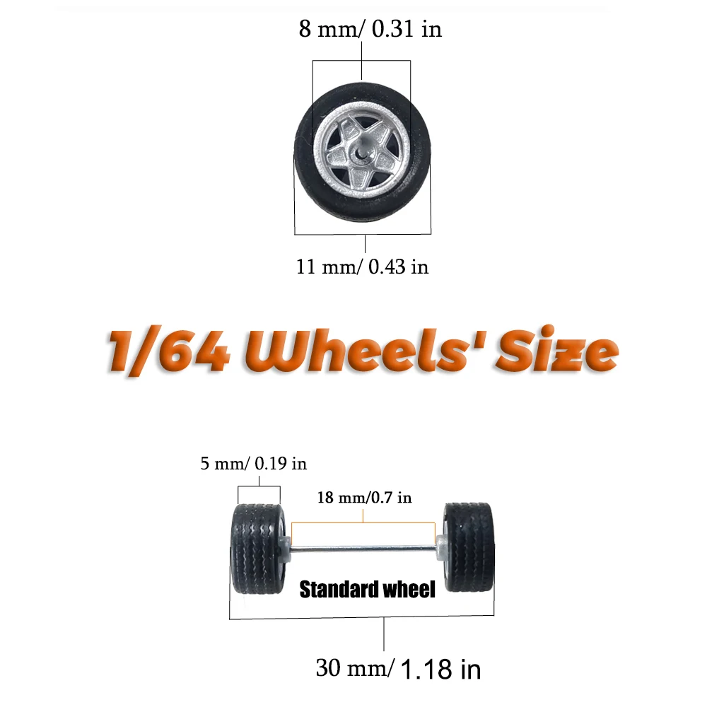 1/64 Modellauto-Räder mit Gummireifen Weiße Reifen Umbauteile für Druckgussfahrzeuge Matchbox Tomica D:11mm 1 Set – Detail 2
