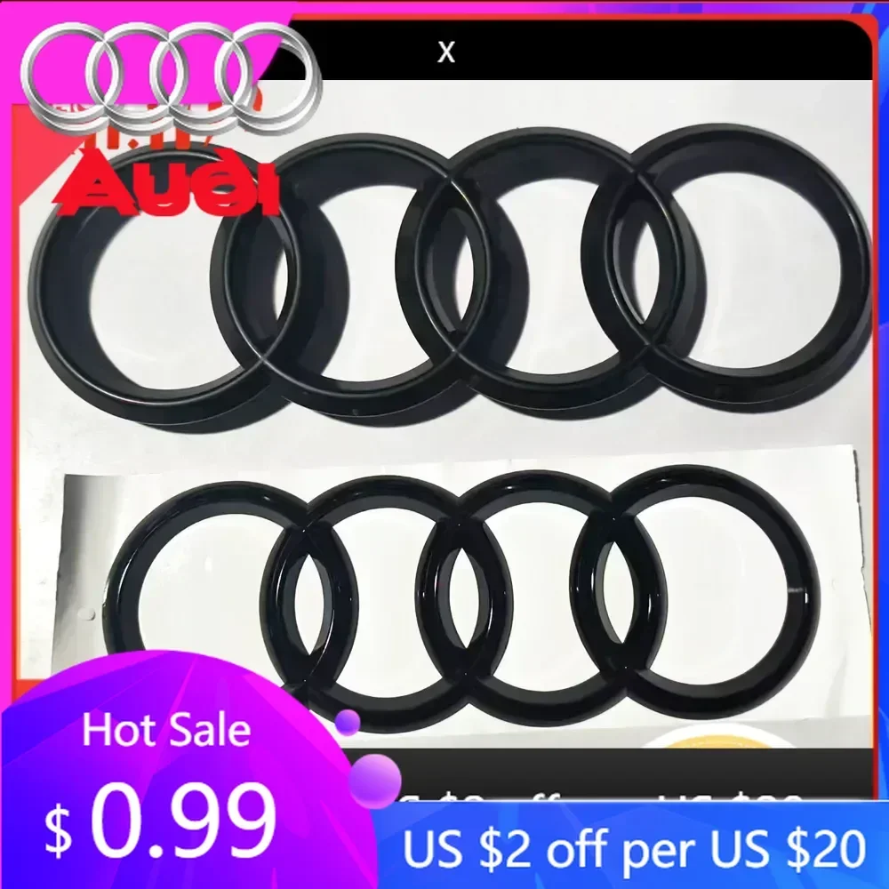 Tapas de Cubo de Rueda para Audi, 4 Anillos, ABS, Plateado/Negro, Emblema para Capó Delantero, Insignia para Maletero Trasero, para Audi A4 2021