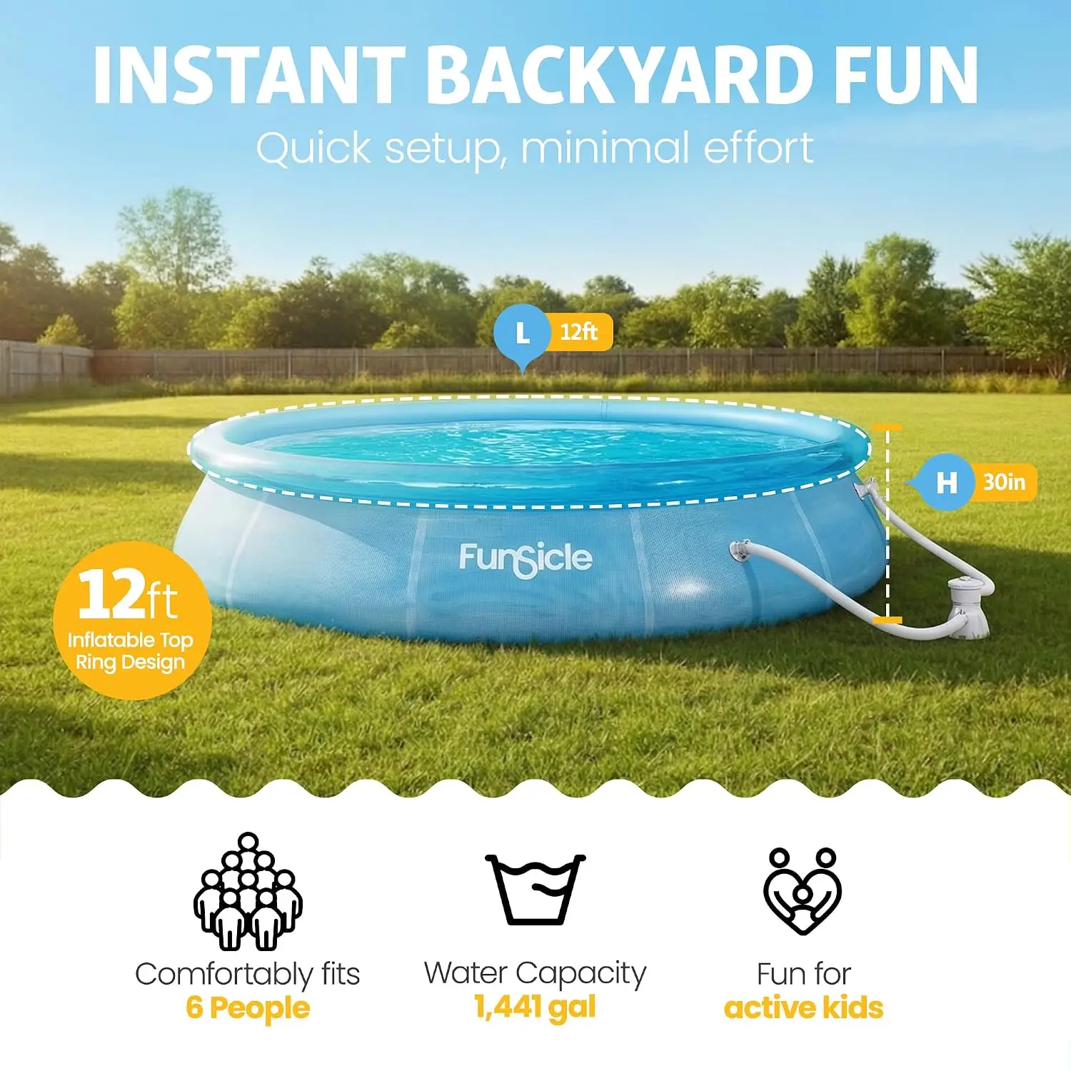 Thru Quickset Round Inflatable Ring Top Outdoor Above Ground Swimming Pool Set with Pump and Cartridge Filter for, Custom