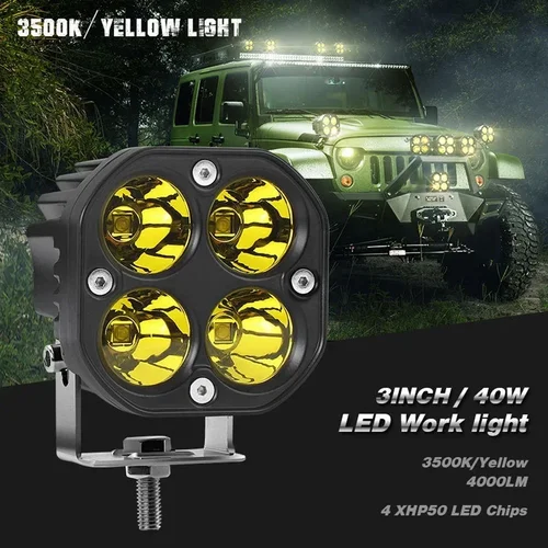 Imagen 2 del producto Mini luz led de trabajo de 3 pulgadas, foco cuadrado amarillo y blanco para coche, lámpara antiniebla todoterreno de 12V y 24V para camión Lada 4X4 4WD, accesorios para coche