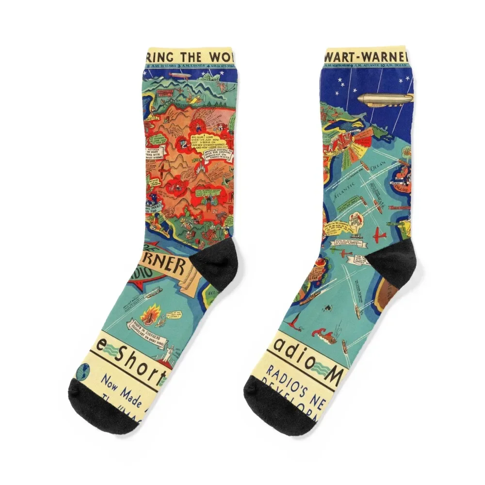 

1932 Vintage World Wide Short Wave Radio Map Socks Men's Climbing halloween shoes Men Socks Women's