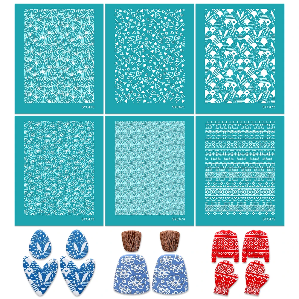 

Polymer Clay Silk Screen Stencils Love Rabbit Shell Mixed Element Reusable Silkscreen Print Kit for DIY Holiday Jewelry Earring
