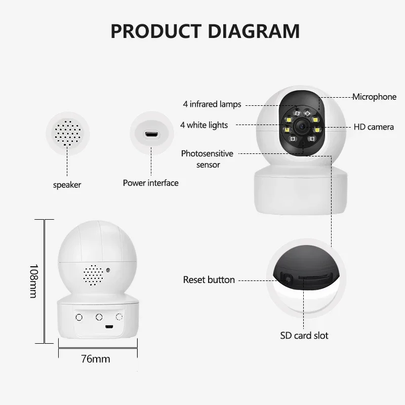 2.0MP Smart PTZ Surveillance Camera WIFI Monitoring Two-way Speech Full Color Infrared Night Vision Automatic Human Tracking