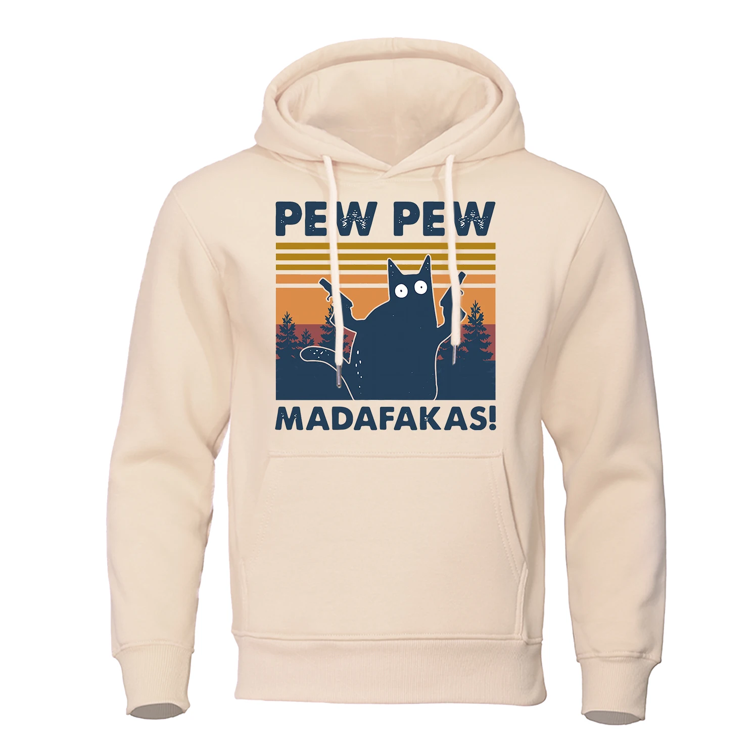 Pew Pew Madafakas A Cat With Two Guns Print Hoodies Men Fashion Style Hoody Loose Fleece Clothing Oversize Pullover Sweatshirt