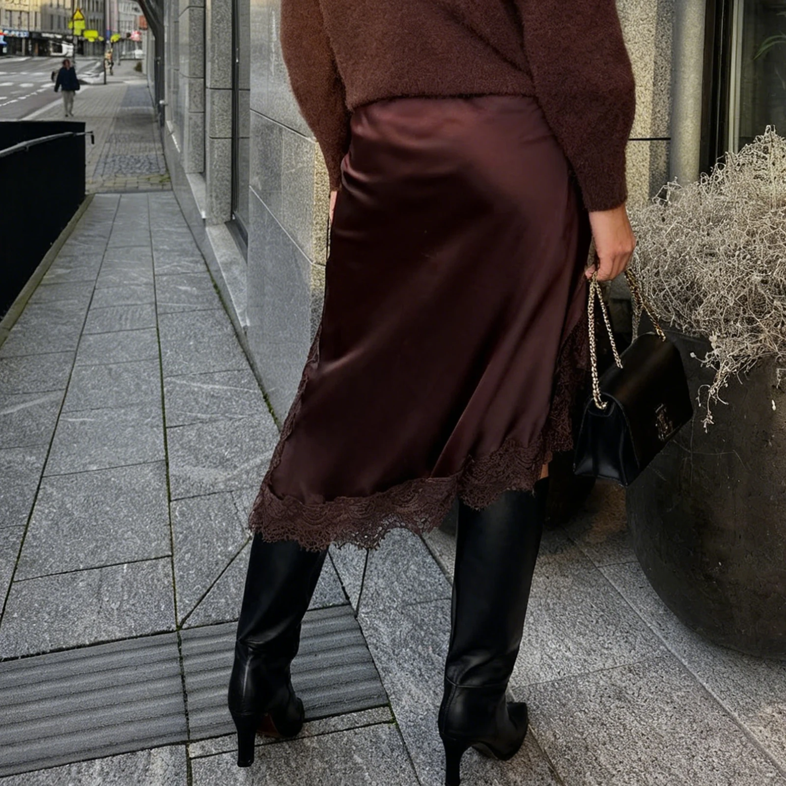 Vrouwen rok elastische taille kant patchwork onregelmatige zoom zijsplit casual uitgaan rokken