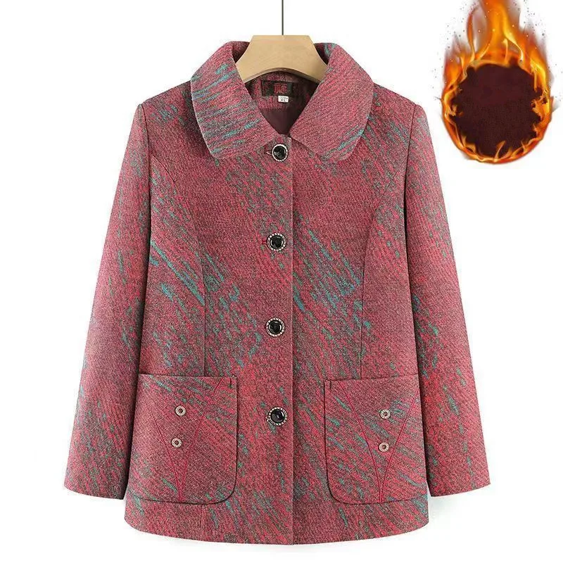 New Women's Winter Coats Thickening Casual Wool Coat Add Velvet Middle Aged Mother Jacket Autumn Loose Grandma Outwear Jackets