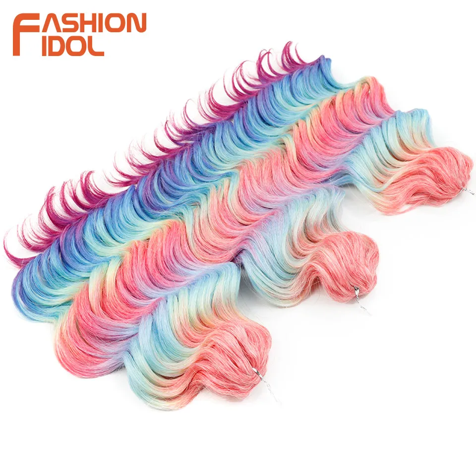 موضة المعبود 300 جرام 3 قطعة 16 بوصة عميق متموج الكروشيه الشعر الاصطناعية مجعد الشعر الكروشيه الضفائر أومبير قوس قزح تجديل وصلات شعر #4