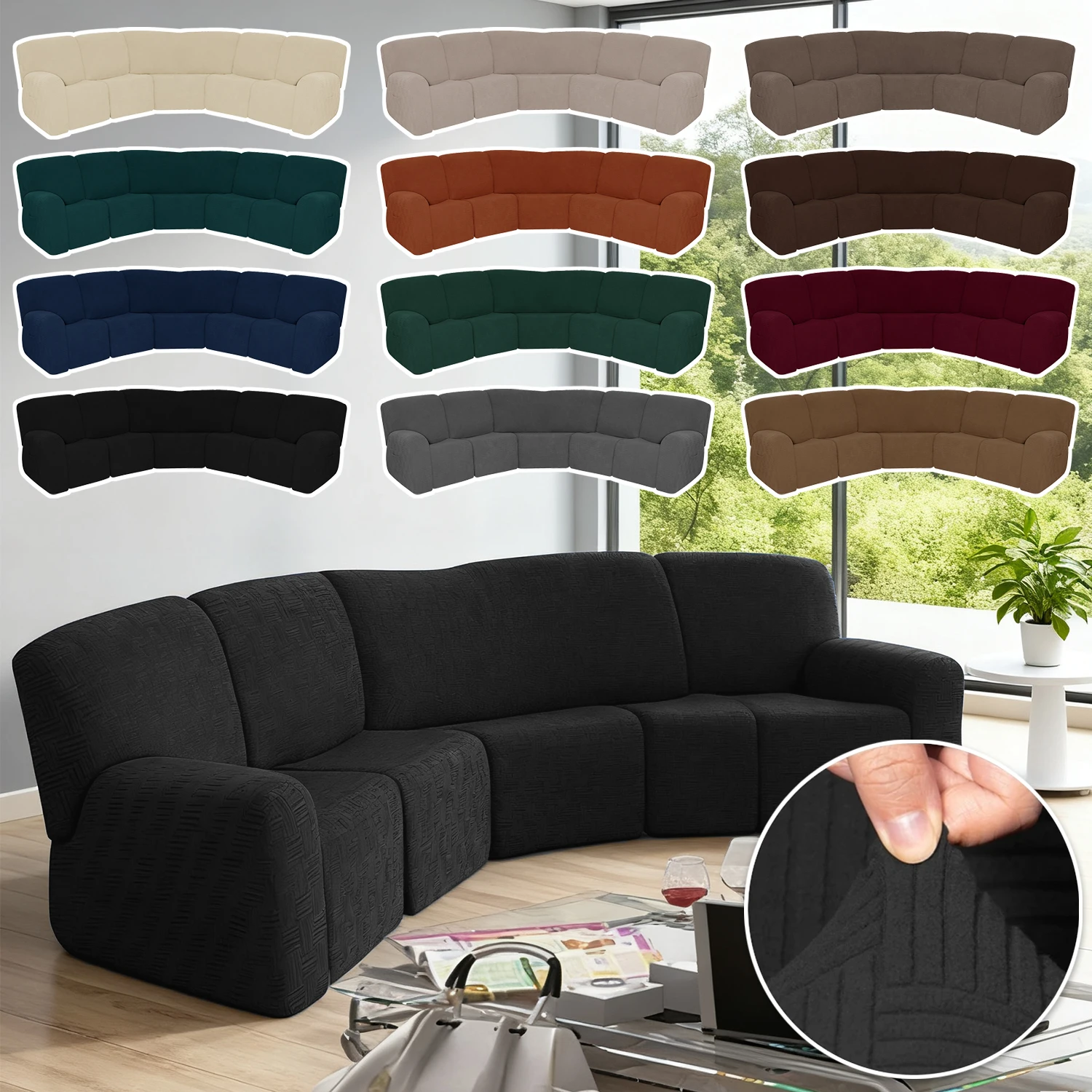 

7PCS Jacquard L Shaped Corner Couch Covers Sectional Recliner Sofa Cover Stretch 5 Seater Corner Sofa Slipcover Couch Protector