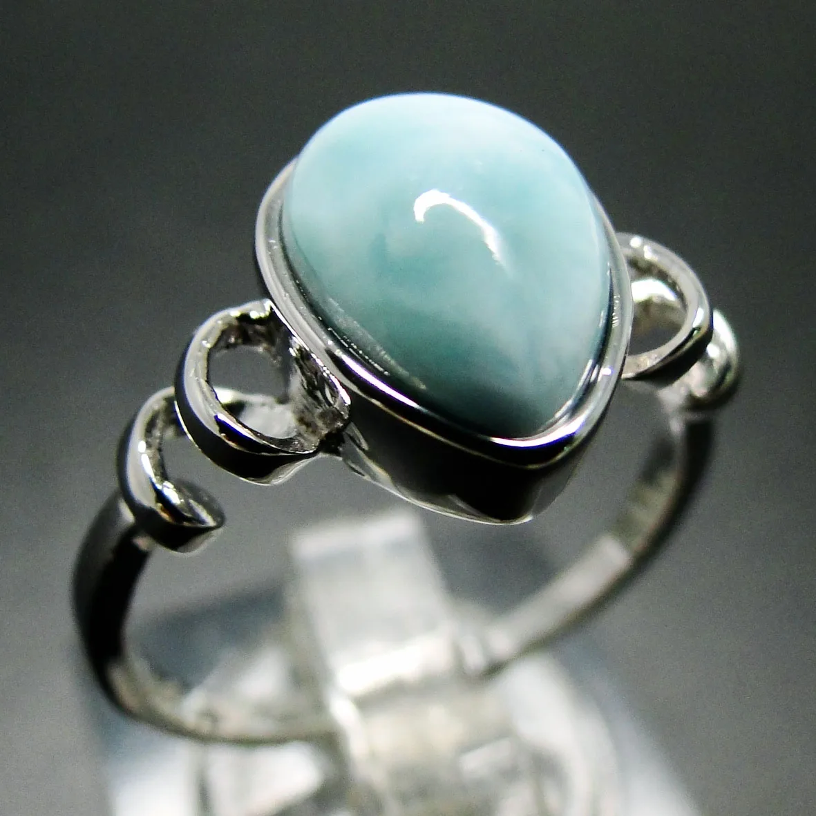 Hot Selling 925 Sterling Silver Natural Larimar Ring Womens Engagement Wedding Ring For Gift
