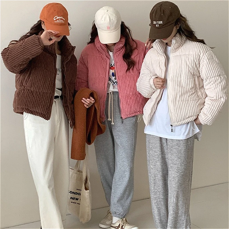 Parkas Women Short Coats Stand Collar Zipper Jackets Full Sleeve Thick Warm Y2k Streetwear Elegant Jacket Coat Autumn Winter