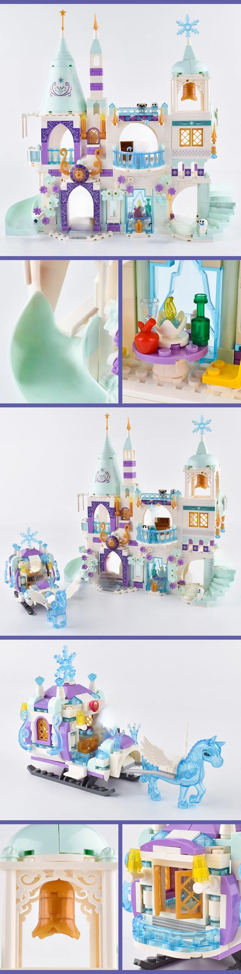742-teiliges Friends Princess Luxus-Eisschloss Spielplatzhaus Filmfiguren Winter Schnee Pferd Bausteine Spielzeug für Mädchen und Kinder – Detail 7