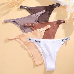 FINETOO 4Pcs/Set Cotton Letter Belt Underwear Women's Panties Sexy Low-Waist Bikini Underpants Female Breathable Briefs Lingerie