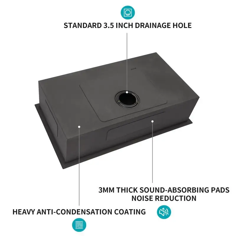 حوض مطبخ بوعاء واحد مقاس 30 × 18 × 9 بوصة - ستانلس ستيل 16 جيجا، عميق 9 بوصة، لمسة نهائية سوداء من المعدن الداكن، تصميم متين وأنيق