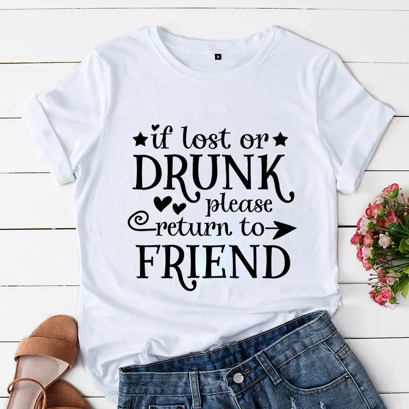 2024 Girls Party T-shirts If Lost or unk Please Return To Friend Tshirts Weekend Party Crew Tees Funny Matching Besties Trip