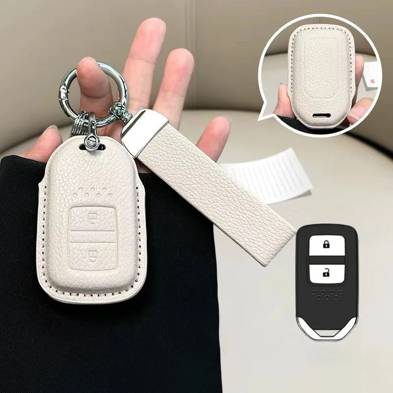 

Leather Car Remote Key Case Cover Shell Fob For Honda Vezel City Accord Civic Jazz BRV BR-V HRV HR-V CR-V Pilot Sport SI EX EX-L