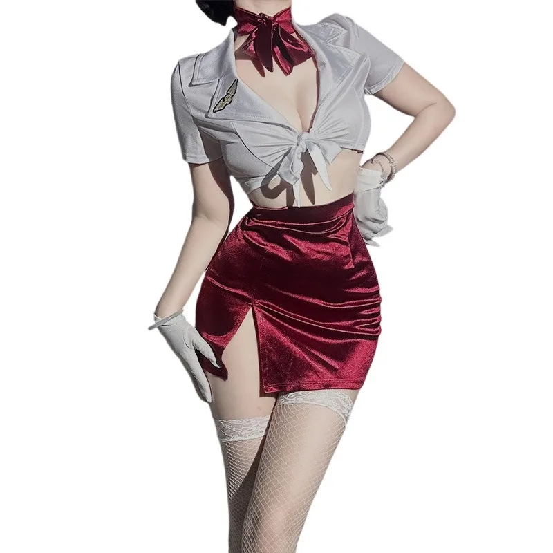 Uniforme da hostess sexy Abiti da sesso per donne Costume sexy Porno Segretaria Uniforme Gonna avvolgente per fianchi Cosplay Costumi erotici da discoteca