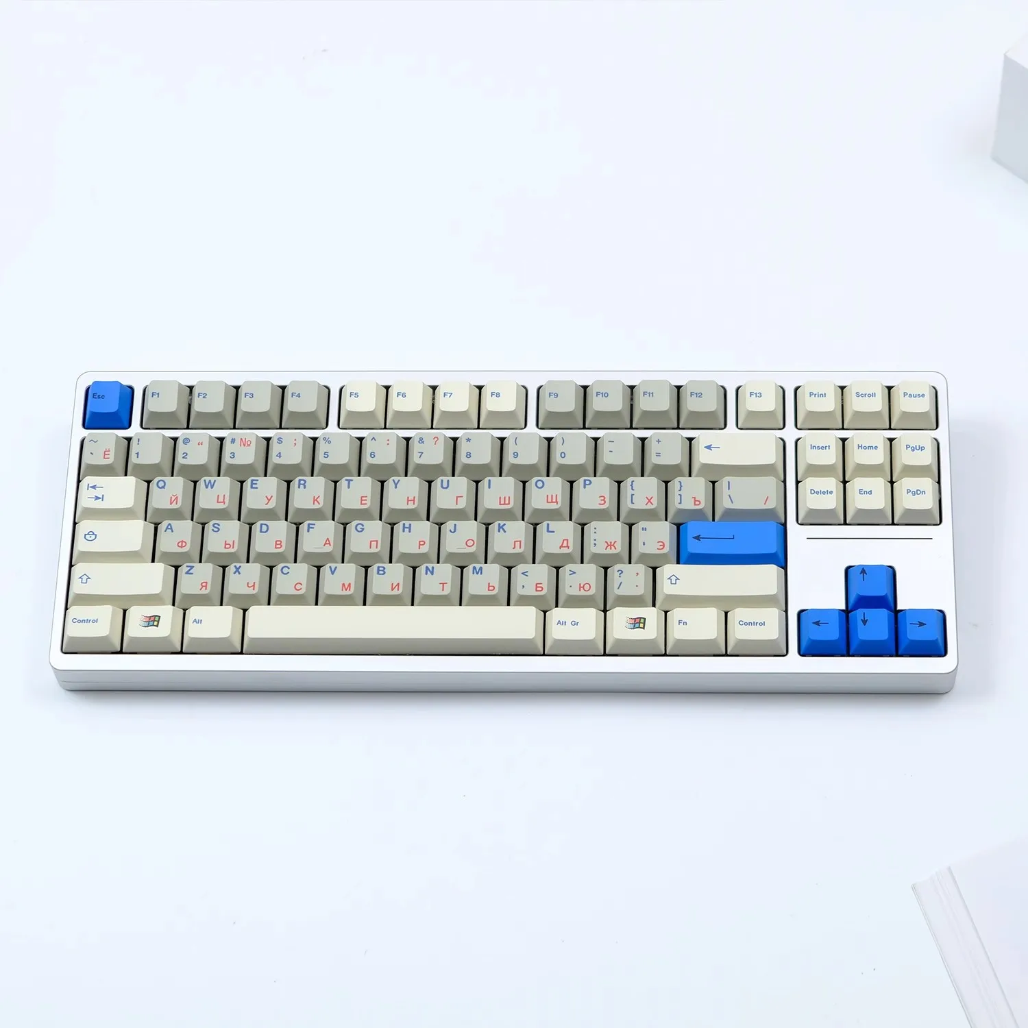 GMK 레트로 그레이 화이트 블루 레드 키릴 키캡, PBT 염료 승화 키캡, 체리 프로필, 방수 러시아 키캡, 1 세트
