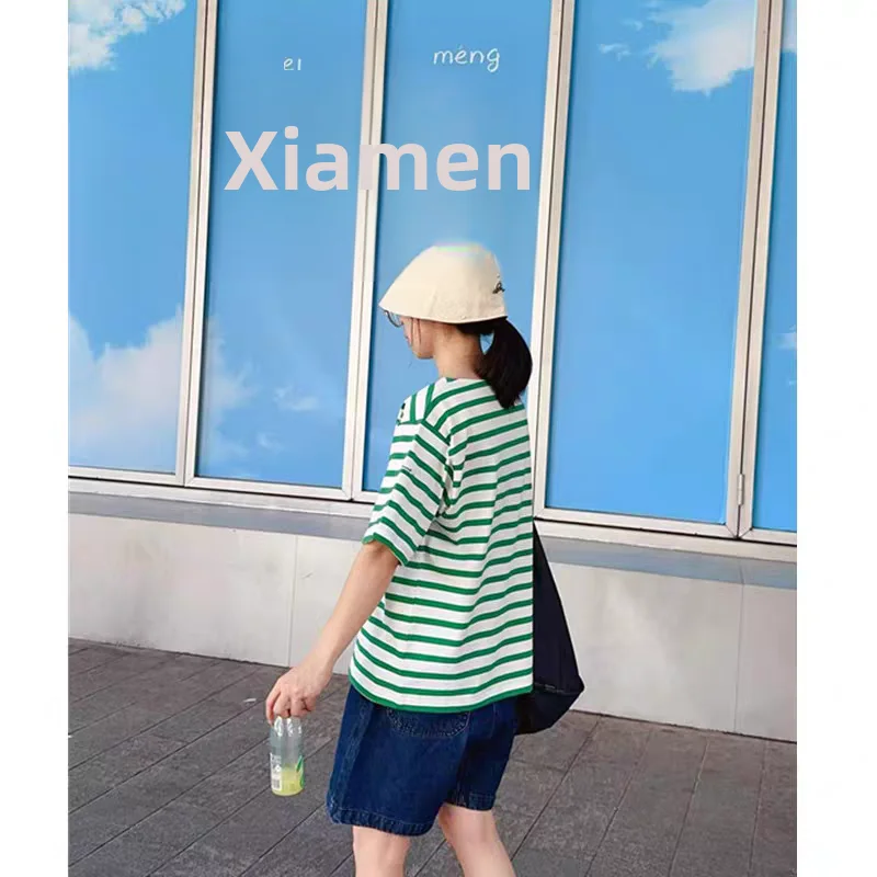 

Orcival Classic Nautical Loose Fit ort Sve Pure Cotton T-irt Women's Comfortable Casual Sle Stand Edition Summer ...