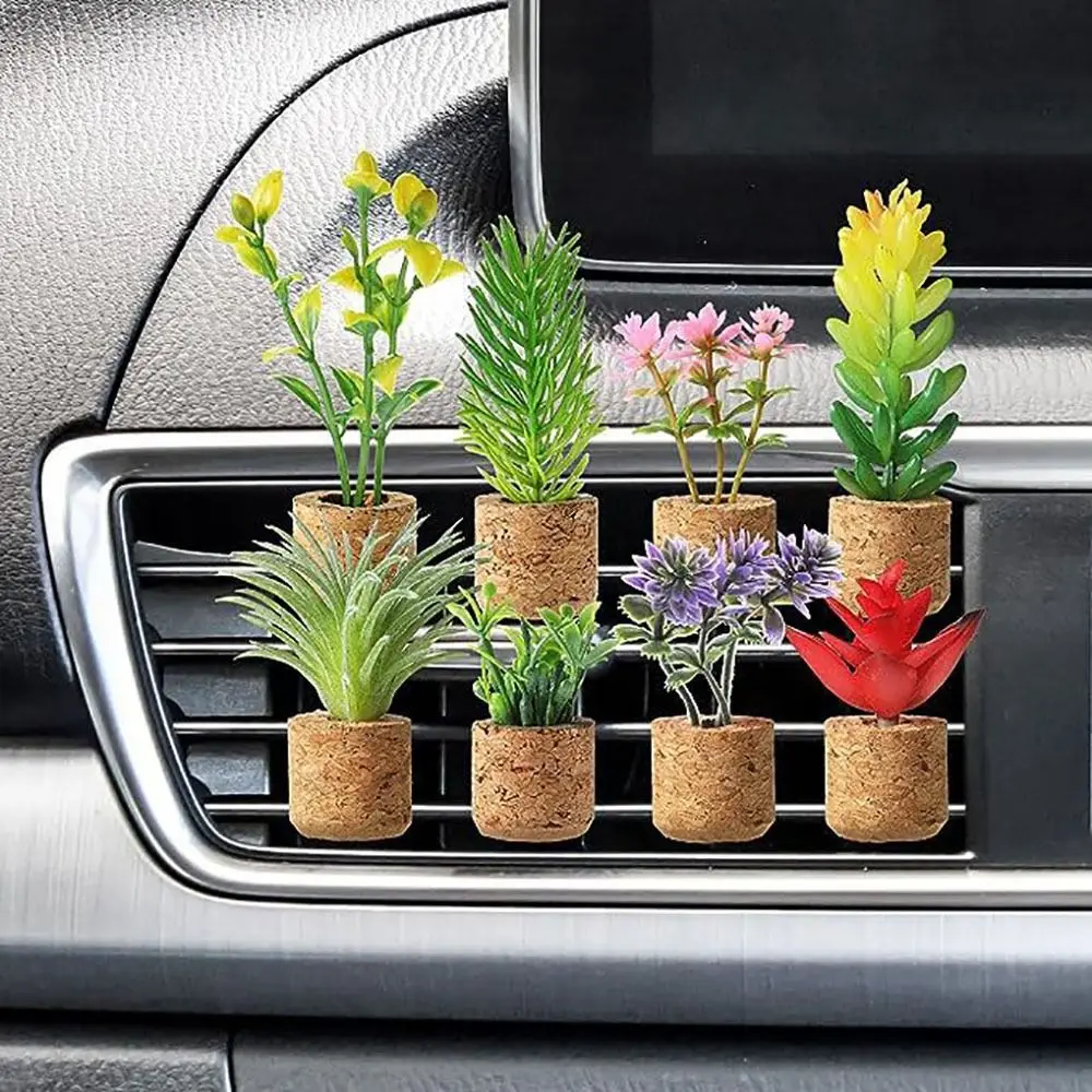 New Cute Succulents Car Air Freshener Vent Clip Car Plant Vent Decor Car Essential Oil Diffuser Artificial Plant Car Accessory