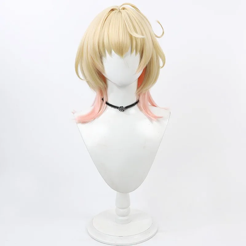 L-email Wig rambut sintetis permainan Genshin Impact Emilie Wig Cosplay 55cm Wig warna merah muda campuran kuning Wig tahan panas